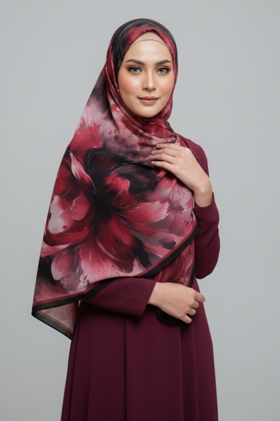 Mystic Flora Serisi Pamuk Şal Bordo - 27988-BORDO - 1