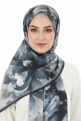 Mystic Flora Serisi Pamuk Şal Mavi - 27988-MAVI - 2