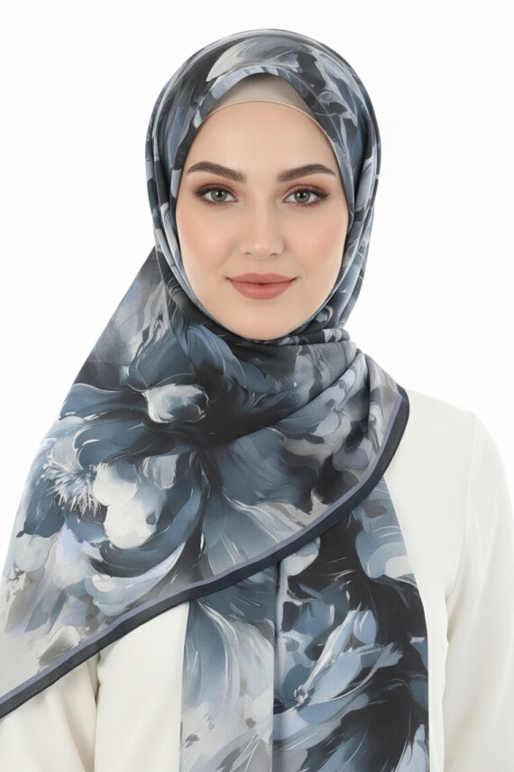 Mystic Flora Serisi Pamuk Şal Mavi - 27988-MAVI - 2