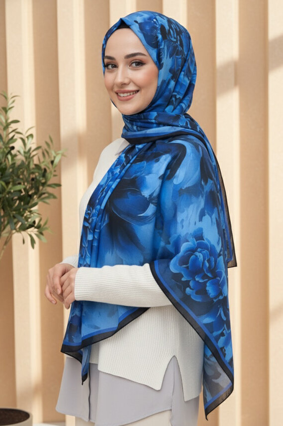 Mystic Flora Serisi Pamuk Şal Saks - 27988-SAKS - 2