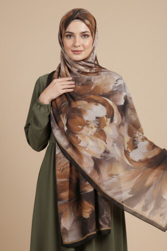 Mystic Flora Serisi Pamuk Şal Vizon - 27988-VIZON