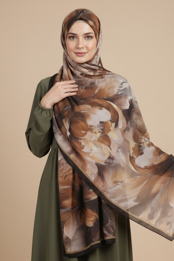 Mystic Flora Serisi Pamuk Şal Vizon - 27988-VIZON - 1