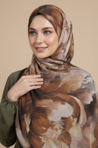 Mystic Flora Serisi Pamuk Şal Vizon - 27988-VIZON - 2