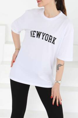 NEW YORK Baskılı Kısa Kollu T-Şhirt Beyaz - 27125 - 2