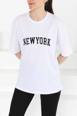 NEW YORK Baskılı Kısa Kollu T-Şhirt Beyaz - 27125 - 5