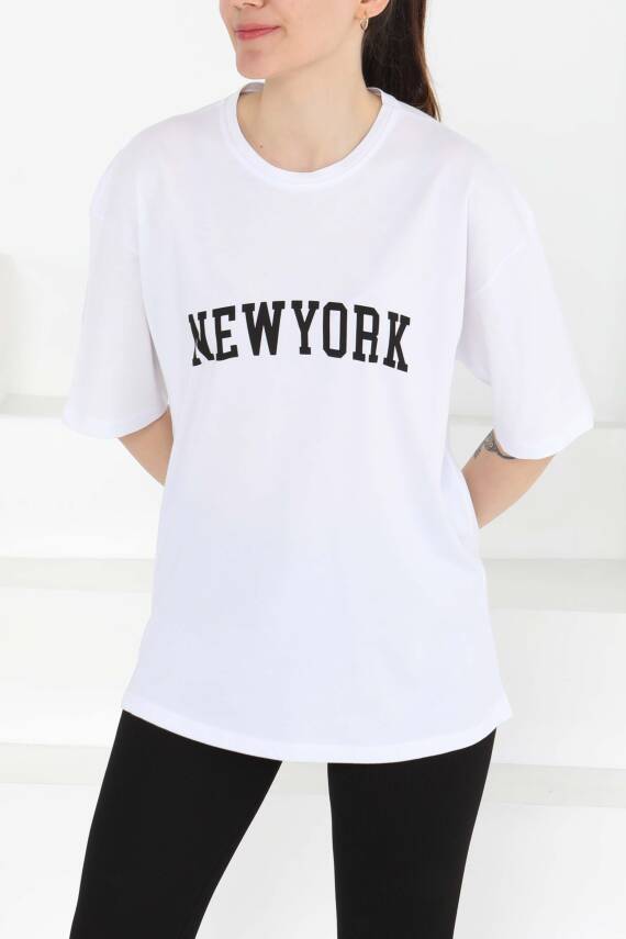NEW YORK Baskılı Kısa Kollu T-Şhirt Beyaz - 27125 - 5