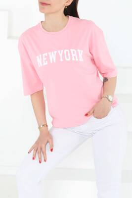 NEW YORK Baskılı Kısa Kollu T-Şhirt Pembe - 27125 