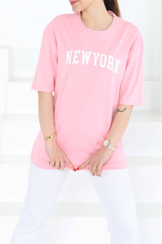 NEW YORK Baskılı Kısa Kollu T-Şhirt Pembe - 27125 - 2