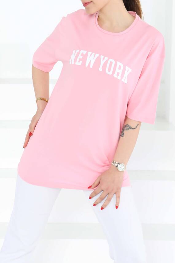 NEW YORK Baskılı Kısa Kollu T-Şhirt Pembe - 27125 - 3