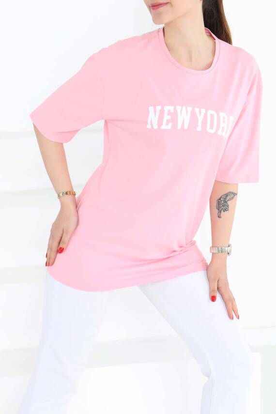 NEW YORK Baskılı Kısa Kollu T-Şhirt Pembe - 27125 - 4