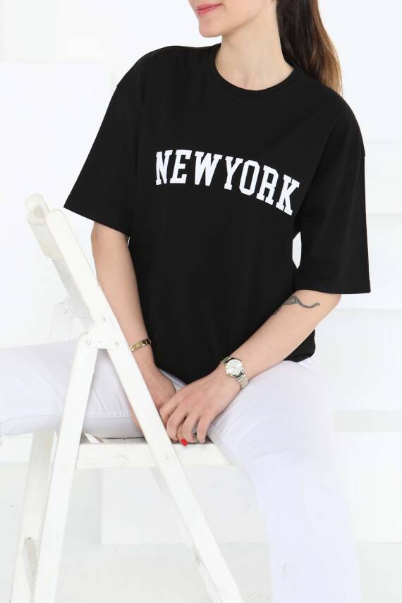 NEW YORK Baskılı Kısa Kollu T-Şhirt Siyah - 27125 - 1