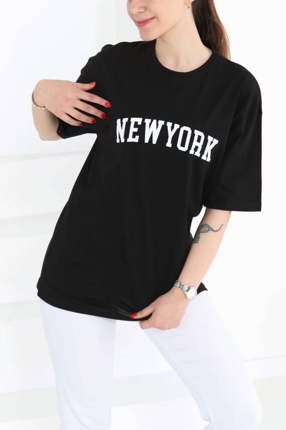 NEW YORK Baskılı Kısa Kollu T-Şhirt Siyah - 27125 - 2
