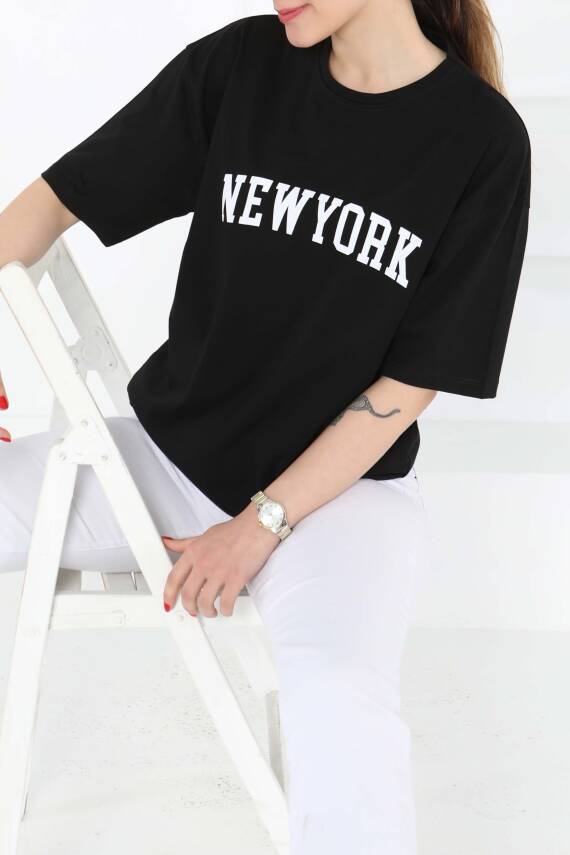 NEW YORK Baskılı Kısa Kollu T-Şhirt Siyah - 27125 - 4