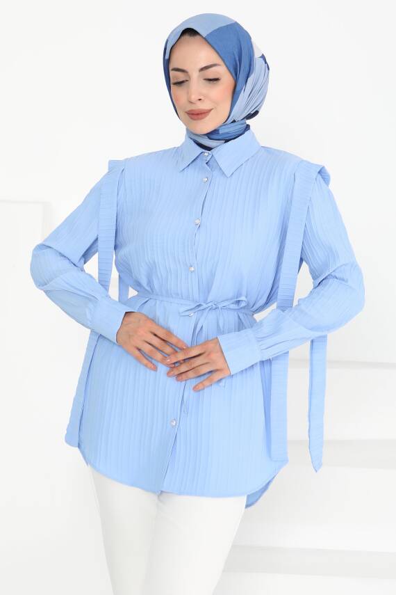 Omuz Bağlama Detaylı Tunik Bebe Mavi - 27195 - 3