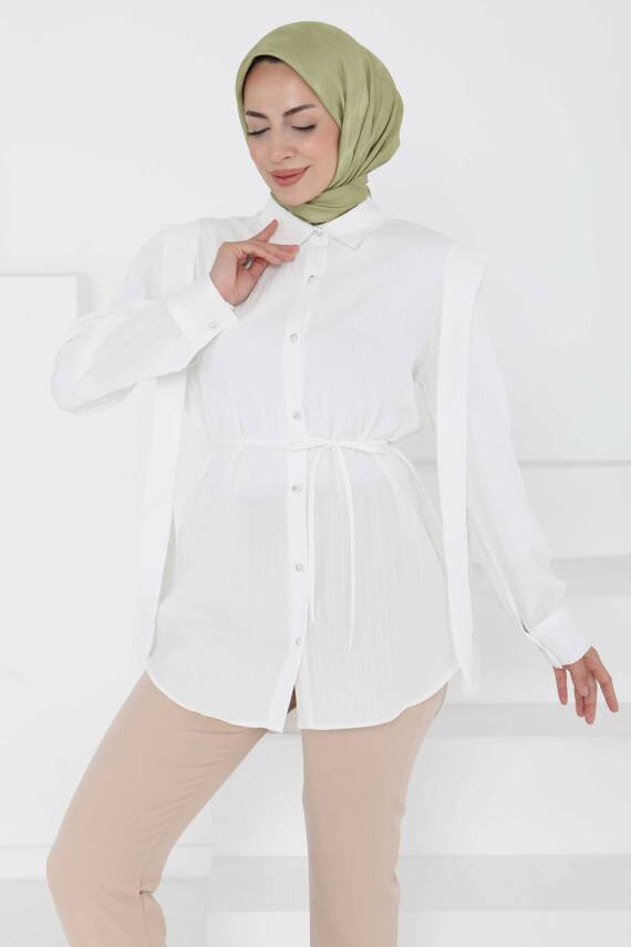 Omuz Bağlama Detaylı Tunik Beyaz - 27195 - 1