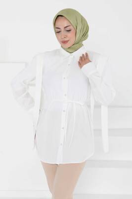 Omuz Bağlama Detaylı Tunik Beyaz - 27195 - 2