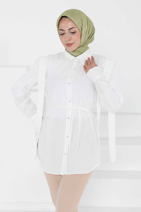 Omuz Bağlama Detaylı Tunik Beyaz - 27195 - 2