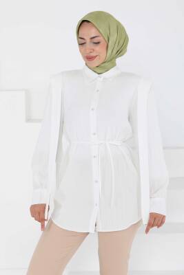 Omuz Bağlama Detaylı Tunik Beyaz - 27195 - 3