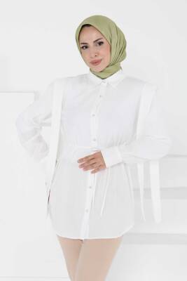 Omuz Bağlama Detaylı Tunik Beyaz - 27195 - 4