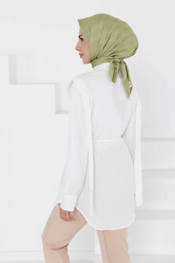 Omuz Bağlama Detaylı Tunik Beyaz - 27195 - 5
