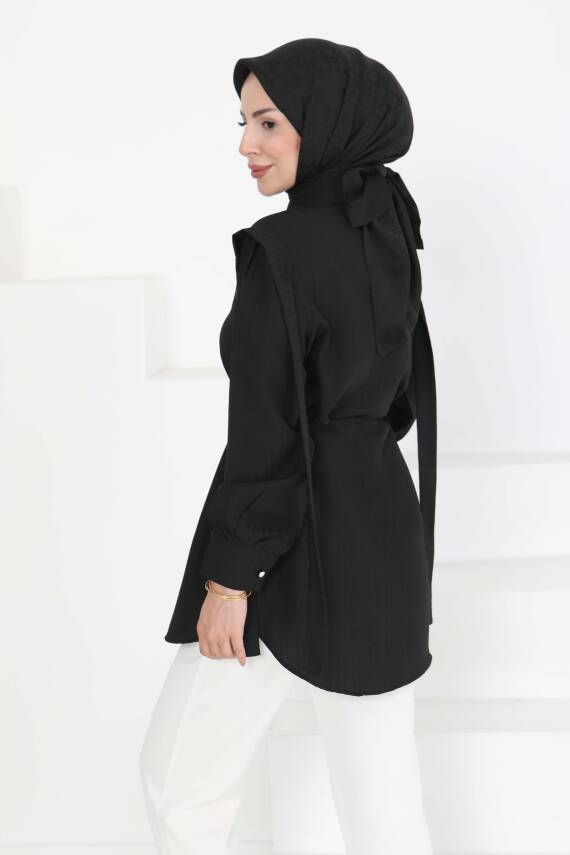 Omuz Bağlama Detaylı Tunik Siyah - 27195 - 6