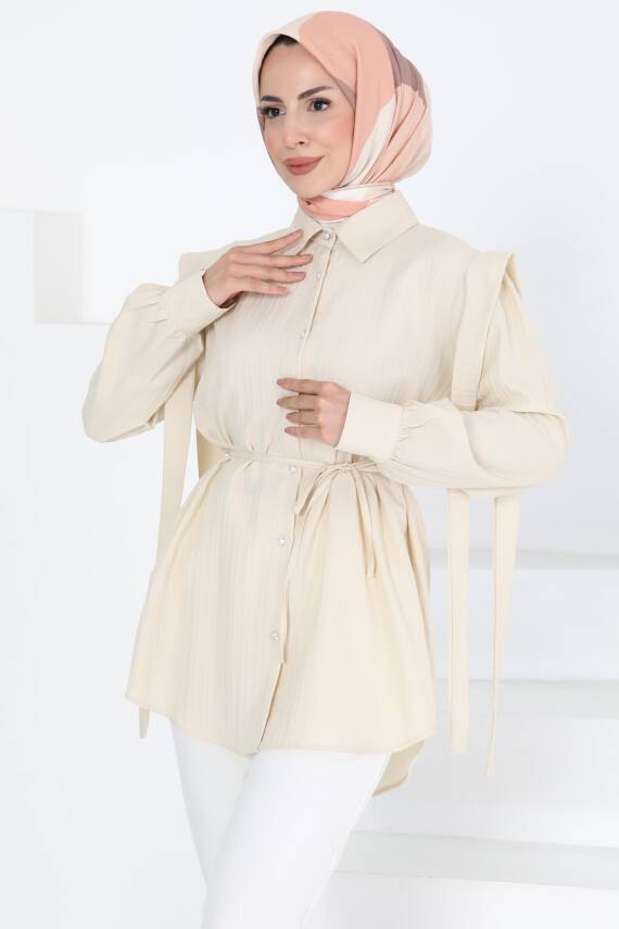 Omuz Bağlama Detaylı Tunik Taş - 27195 - 3