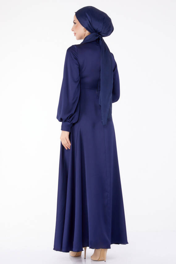 Önden Bağlamalı Abiye Elbise Lacivert - 25342 - 5