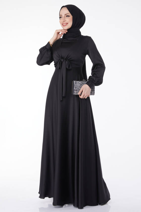 Önden Bağlamalı Abiye Elbise Siyah - 25342 - 3