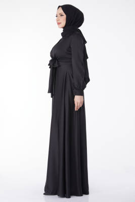 Önden Bağlamalı Abiye Elbise Siyah - 25342 - 5