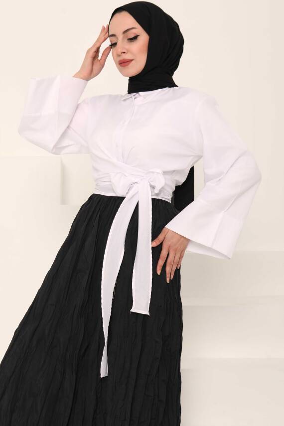 Önden Bağlamalı Gömlek Beyaz - 27034 - 5