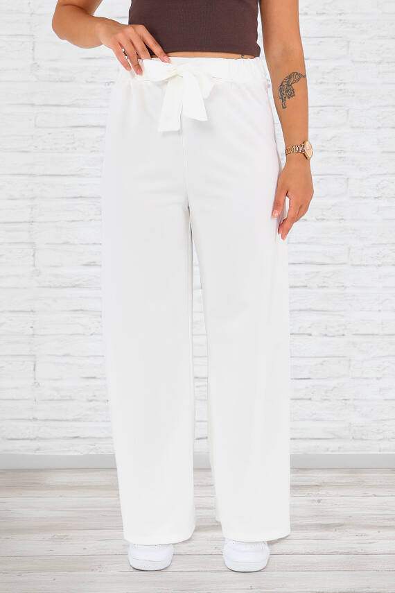 Önden Bağlamalı Pantolon Beyaz - 27553 - 1