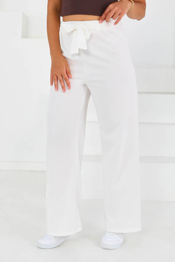 Önden Bağlamalı Pantolon Beyaz - 27553 - 3