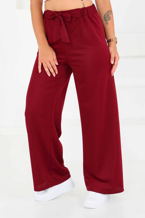 Önden Bağlamalı Pantolon Bordo - 27553 - 1