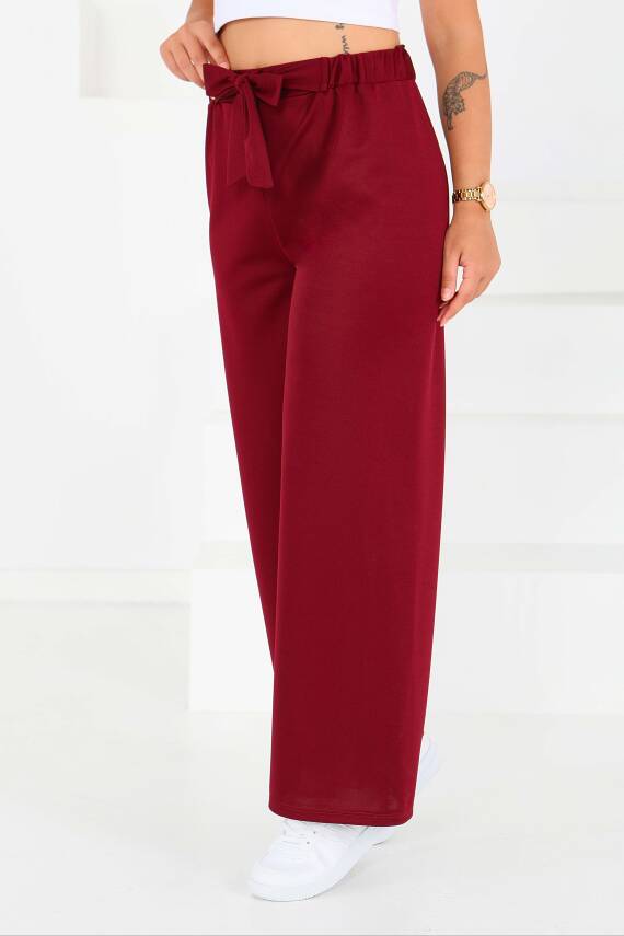 Önden Bağlamalı Pantolon Bordo - 27553 - 3