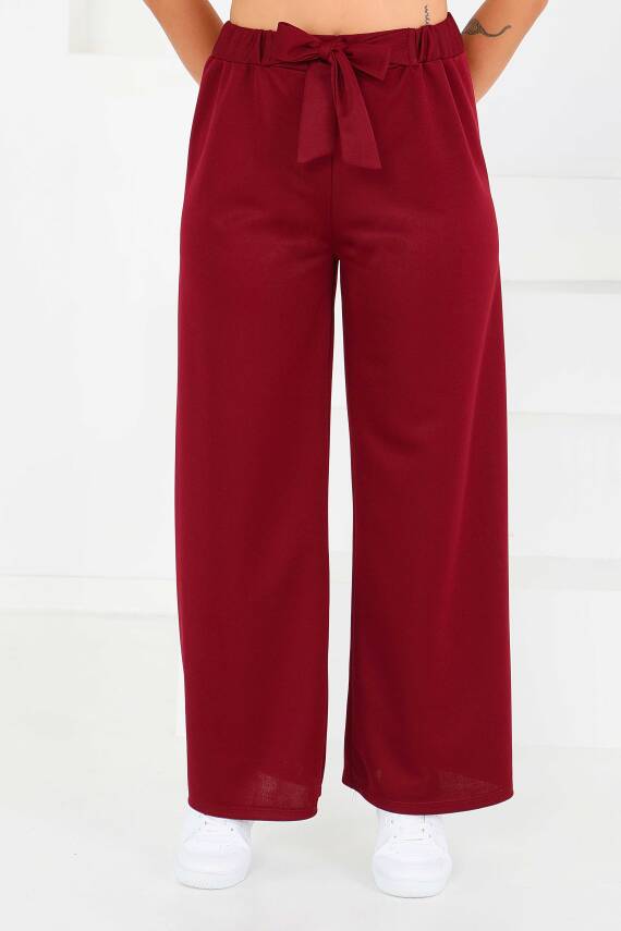 Önden Bağlamalı Pantolon Bordo - 27553 - 4