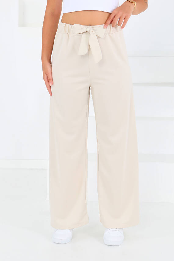 Önden Bağlamalı Pantolon Krem - 27553 - 2