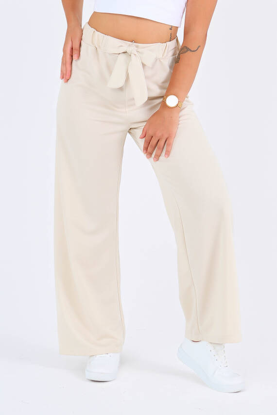 Önden Bağlamalı Pantolon Krem - 27553 - 3