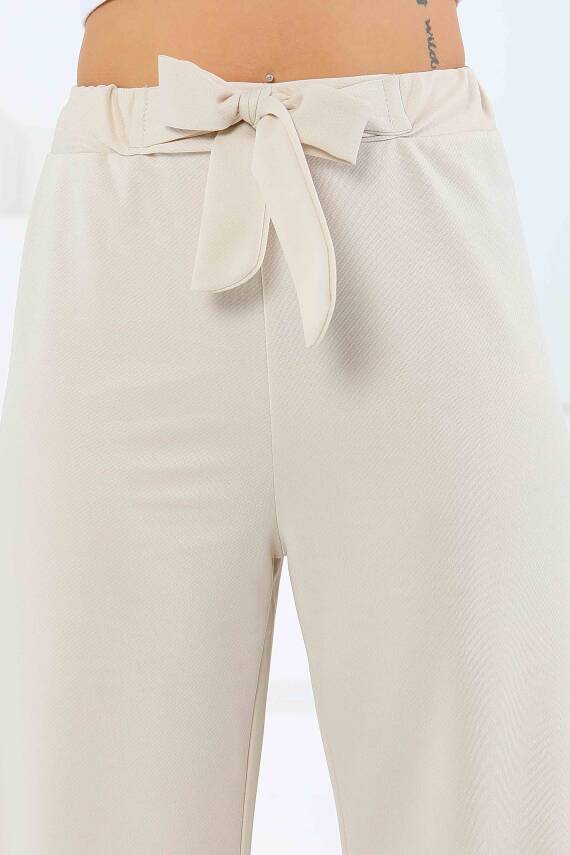 Önden Bağlamalı Pantolon Krem - 27553 - 5