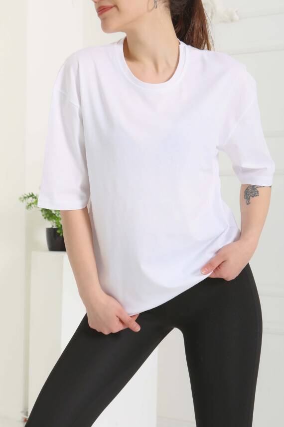Oversize Kısa Kollu T-Şhirt Beyaz - 27118 - 2