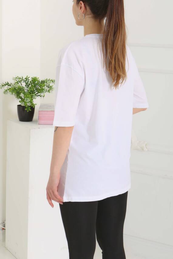 Oversize Kısa Kollu T-Şhirt Beyaz - 27118 - 3