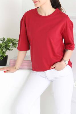 Oversize Kısa Kollu T-Şhirt Bordo - 27118 