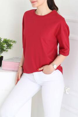 Oversize Kısa Kollu T-Şhirt Bordo - 27118 - 6