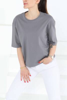 Oversize Kısa Kollu T-Şhirt Gri - 27118 