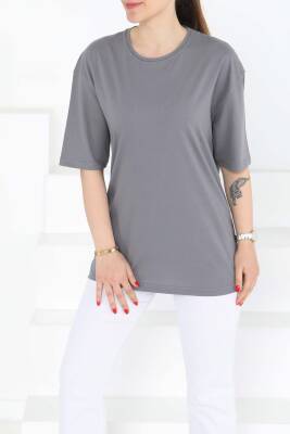 Oversize Kısa Kollu T-Şhirt Gri - 27118 - 3