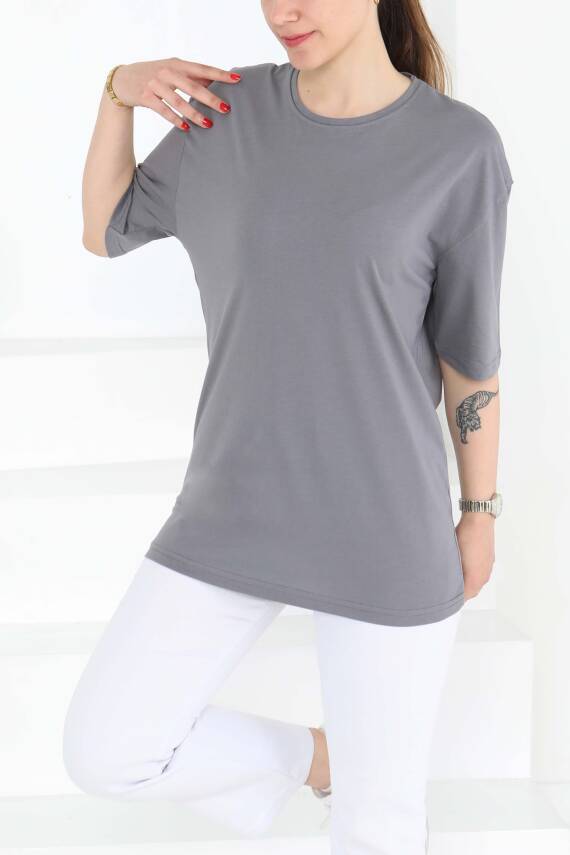 Oversize Kısa Kollu T-Şhirt Gri - 27118 - 4