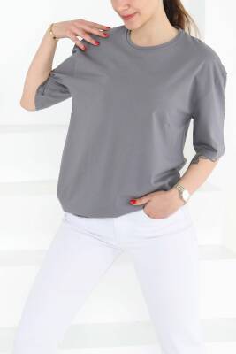 Oversize Kısa Kollu T-Şhirt Gri - 27118 - 5