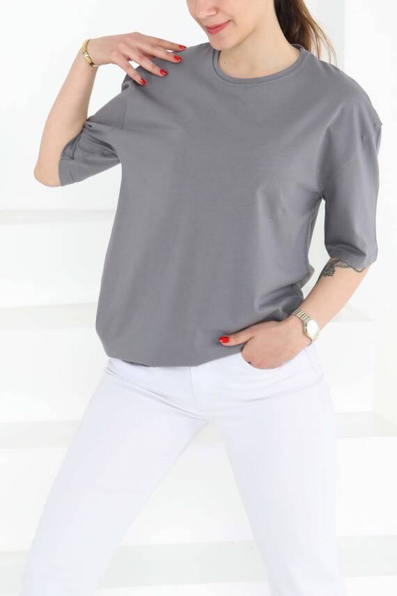 Oversize Kısa Kollu T-Şhirt Gri - 27118 - 5