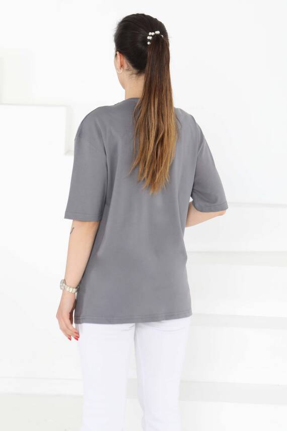 Oversize Kısa Kollu T-Şhirt Gri - 27118 - 6