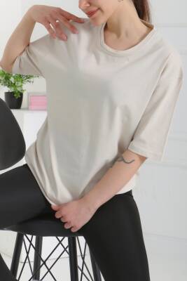 Oversize Kısa Kollu T-Şhirt Krem - 27118 