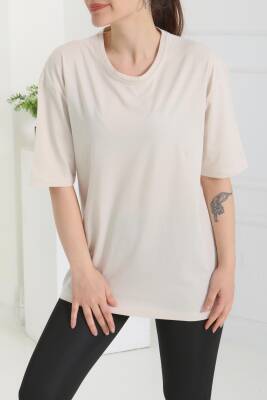 Oversize Kısa Kollu T-Şhirt Krem - 27118 - 2